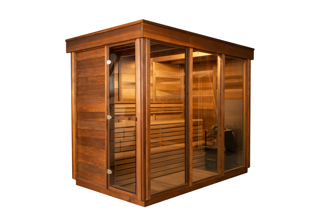 Zedernsauna Cube mit Glasfront